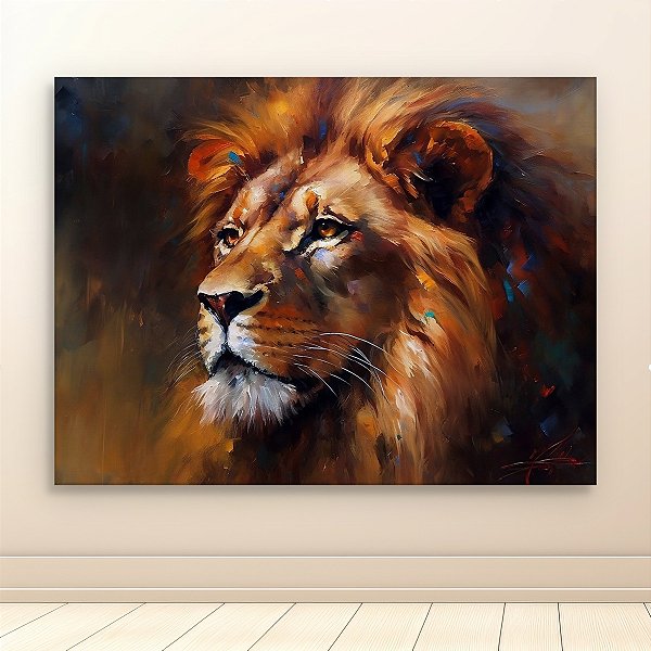 Quadro Decorativo Leão Majestoso Pintura a Óleo Abstrata Estilo Clássico 6191