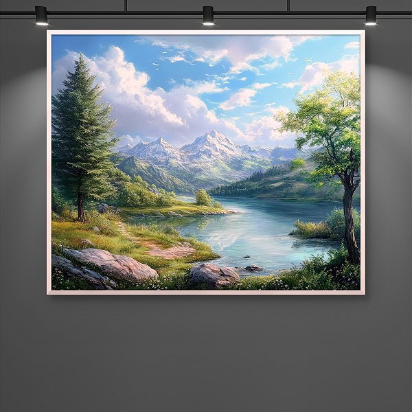 Quadro Decorativo Paisagem Alpina Montanhas Nevadas Lago e Floresta 6203