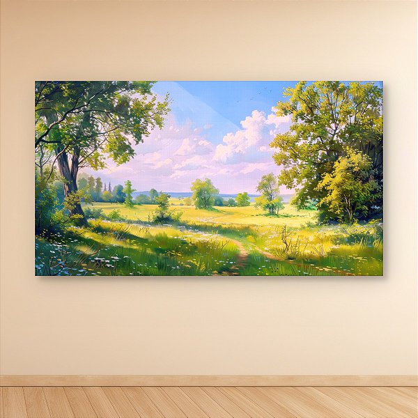 Quadro Decorativo Paisagem de Campo Ensolarado Árvores e Céu Azul 6237