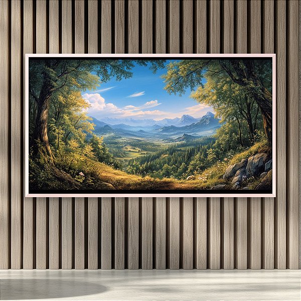 Quadro Decorativo Paisagem Floresta Encantada Vale Verde e Montanhas 6255