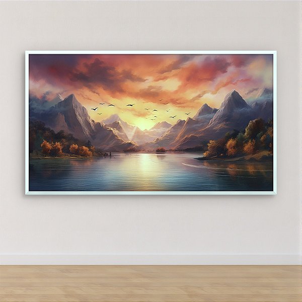 Quadro Decorativo Paisagem Montanhas ao Pôr do Sol e Lago Serena 6218