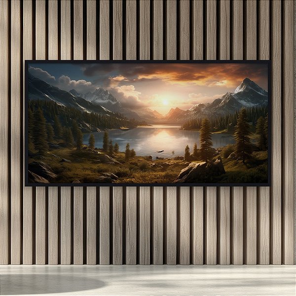 Quadro Decorativo Paisagem Montanhas e Lago ao Pôr do Sol Alpine 6241