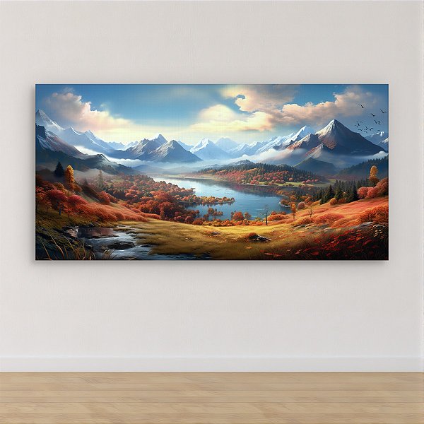 Quadro Decorativo Paisagem Montanhas Nevadas Outono Lago e Vales 6256