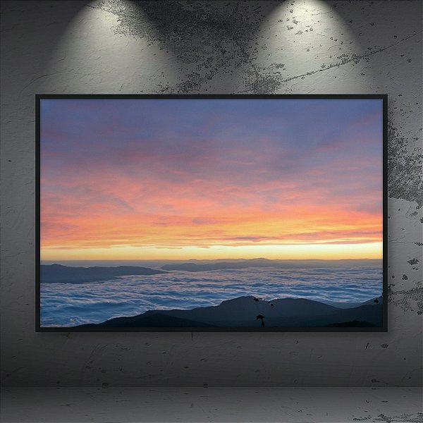 Quadro Decorativo Paisagem Nascer do Sol Mar de Nuvens e Céu Alaranjado 6226