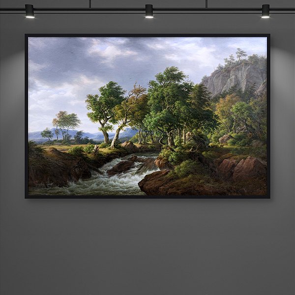 Quadro Decorativo Paisagem Rio na Floresta Montanhas e Cachoeira 6279