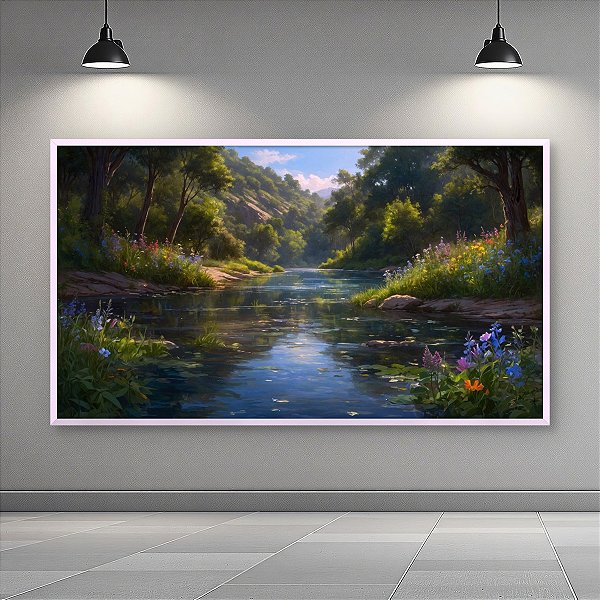 Quadro Decorativo Paisagem Rio na Floresta Paisagem Natural e Flores Silvestres 6222