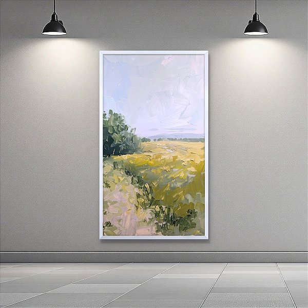 Quadro Decorativo Paisagem Rural Campo Amarelo e Árvores ao Entardecer 6200