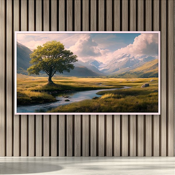 Quadro Decorativo Paisagem Vale com Árvore Solitária e Montanhas Nevadas 6246