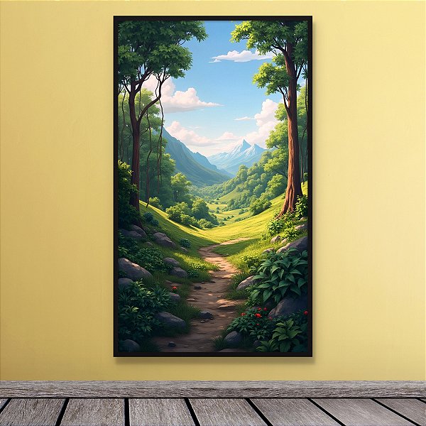 Quadro Decorativo Paisagem Vale Verde Montanhas e Floresta Ensolarada 6233