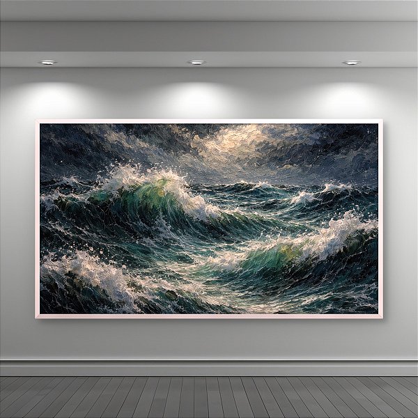 Quadro Decorativo Mar Revolto com Ondas Tempestuosas e Céu Nublado 6282