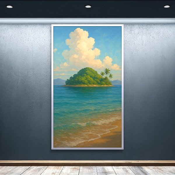 Quadro Decorativo Paisagem Ilha Tropical com Coqueiros e Mar Sereno 6281