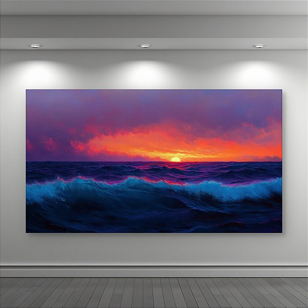 Quadro Decorativo Mar Revolto ao Pôr do Sol Paisagem Minimalista Violeta 6406