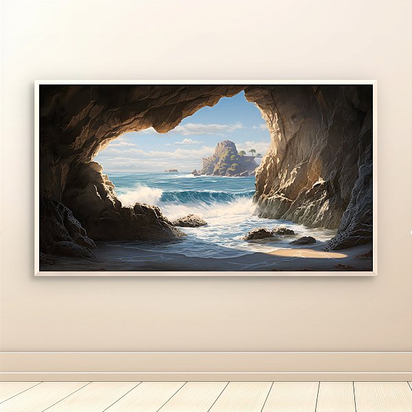 Quadro Decorativo Paisagem Marinha Caverna Ilha Tropical e Oceano Azul 6395