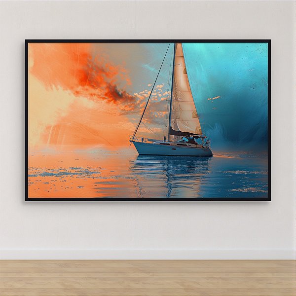 Quadro Decorativo Veleiro no Mar ao Pôr do Sol Estilo Surrealista Abstrato 6418