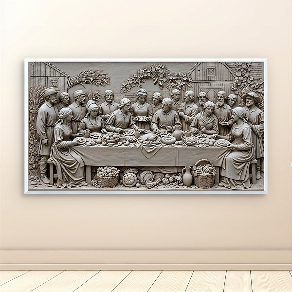 Quadro Decorativo Relevo Escultura Ceia Colonial Família Fazenda Estilo Rústico 6419