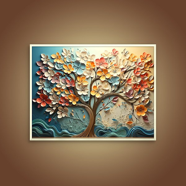 Quadro Decorativo Árvore de Flores 3D Arte Luxo 6430