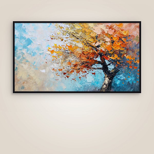 Quadro Decorativo Árvore de Outono Pintura a Óleo Espatulada Tons Laranja 6437