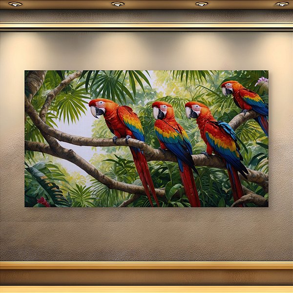 Quadro Decorativo Araras Vermelhas na Selva Tropical Arte de Parede Natureza 6318