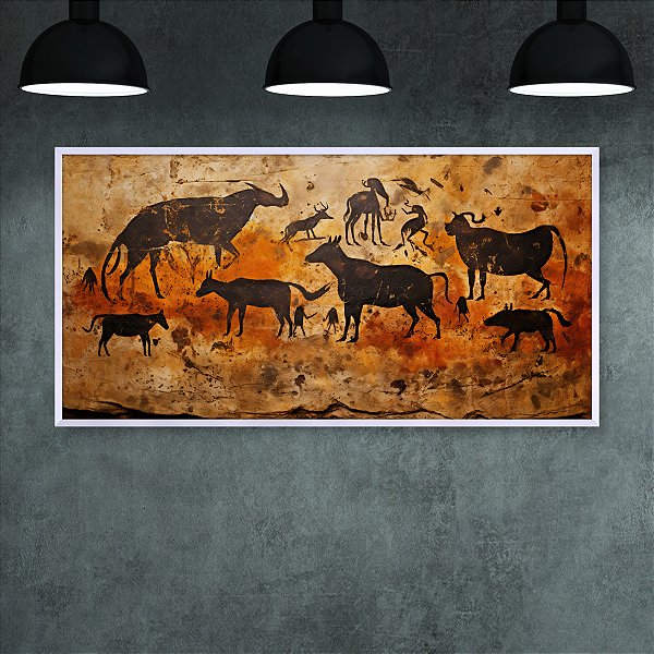 Quadro Decorativo Arte Rupestre Animais Pré-Históricos Pintura Caverna 6332