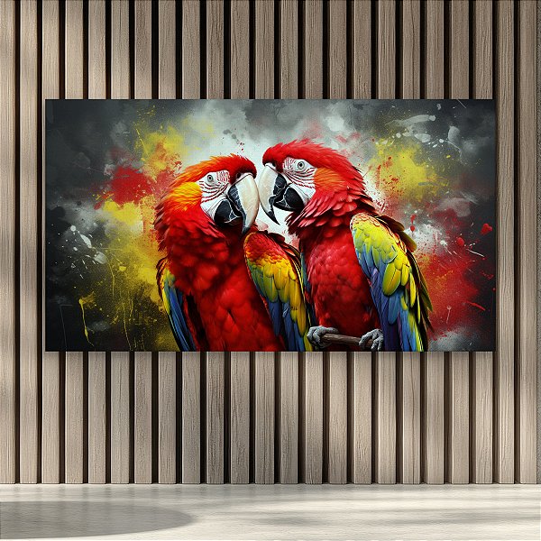 Quadro Decorativo Casal de Araras Coloridas Arte Urbana Abstrata 90x60cm 6297