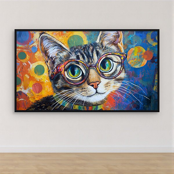 Quadro Decorativo Gato Colorido com Óculos Pop Art 6408