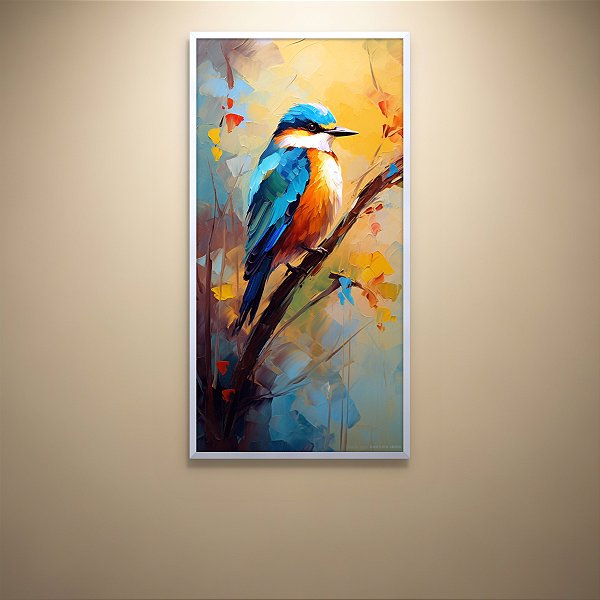 Quadro Decorativo Pássaro Martim-Pescador Pintura a Óleo Natureza Abstrata 6407