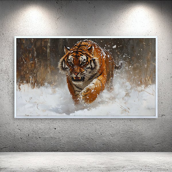 Quadro Decorativo Tigre de Bengala na Neve Imagem Realista Pintura a Óleo 6315