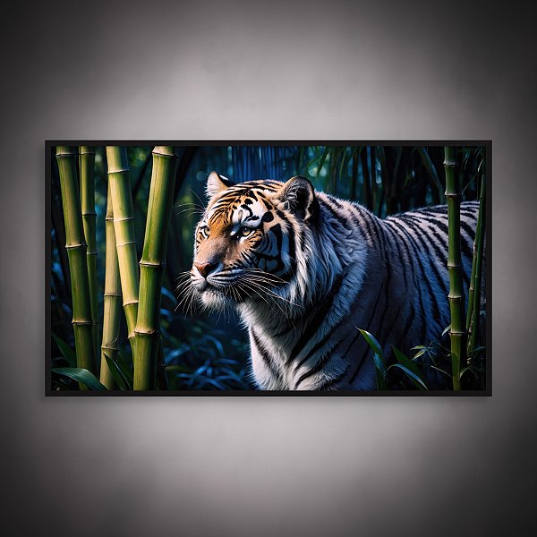 Quadro Decorativo Tigre em Floresta de Bambu Realista Iluminação Noturna 6325