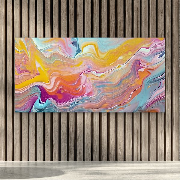 Quadro Decorativo Abstrato Ondas Coloridas de Tinta Fluida 6338