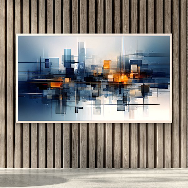 Quadro Decorativo Abstrato Geométrico Moderno Minimalista Tons Azul e Ouro 6354