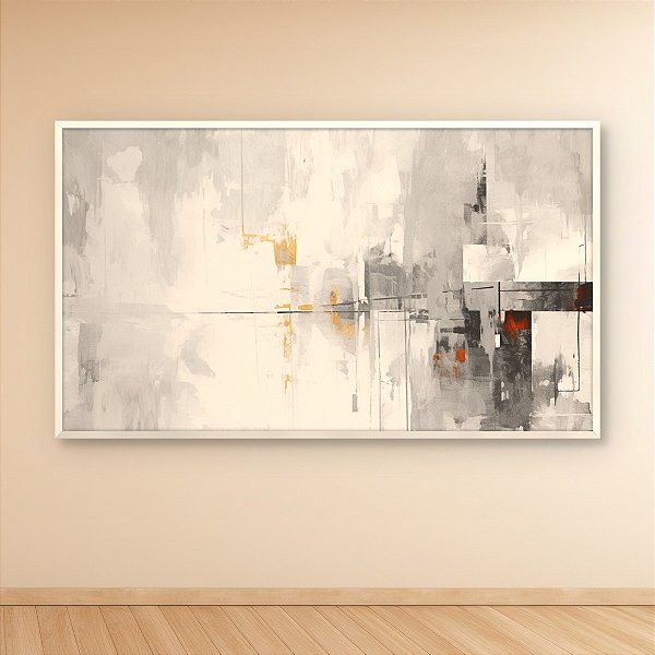 Quadro Decorativo Abstrato Moderno Cinza e Dourado com Detalhes Geométricos 6364
