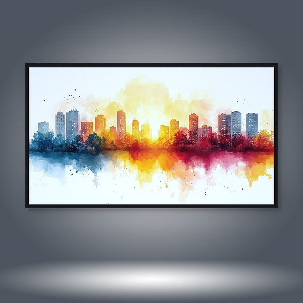 Quadro Decorativo Cidades Skyline em Aquarela Colorida e Prédios 6369