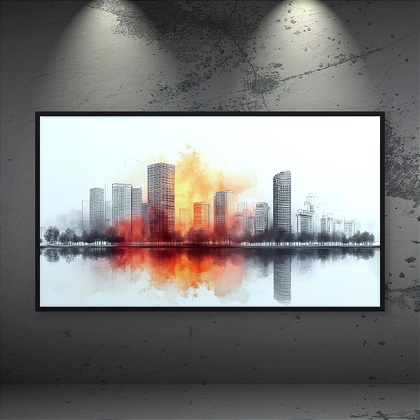 Quadro Decorativo Paisagem Urbana Skyline Arranha-céus Aquarela Abstrata 6357