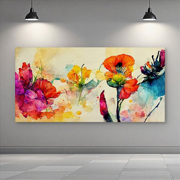 Quadro Decorativo Flores Abstratas Aquarela Colorida Pintura Artística Sala 6380