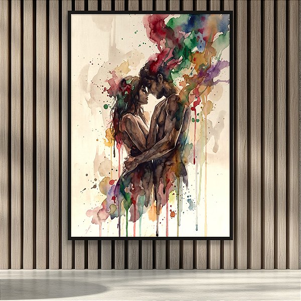 Quadro Decorativo Casal Romântico Abstrato em Aquarela Colorida 6451