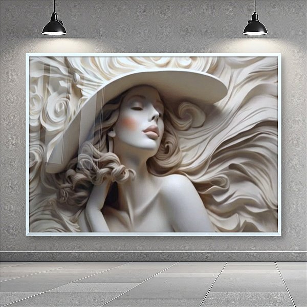 Quadro Decorativo Mulher com Chapéu Escultura em Relevo 6447