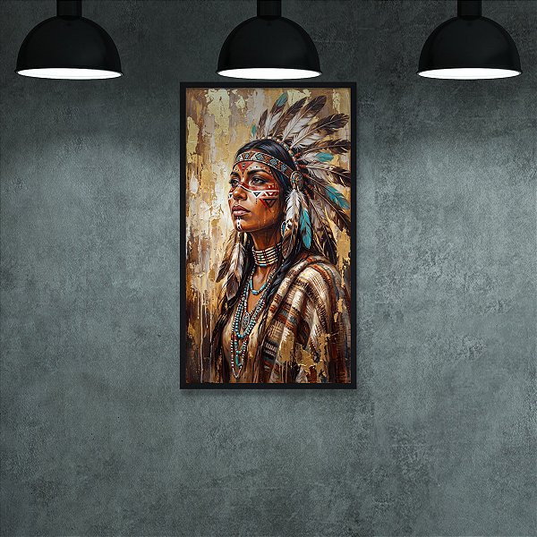 Quadro Decorativo Mulher Indígena com Cocar e Pintura Facial 6450