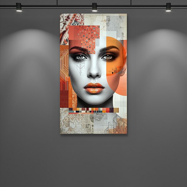 Quadro Decorativo Mulheres Rosto Feminino Estilo Collage Geométrico 6445