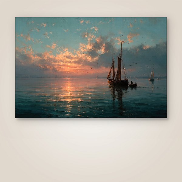 Quadro Decorativo Barcos a Vela no Mar ao Pôr do Sol 6415