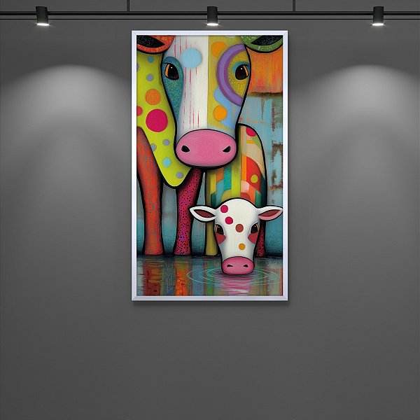 Quadro Decorativo Animais Vaca Colorida Pop Art Estilo Romero Britto 6491