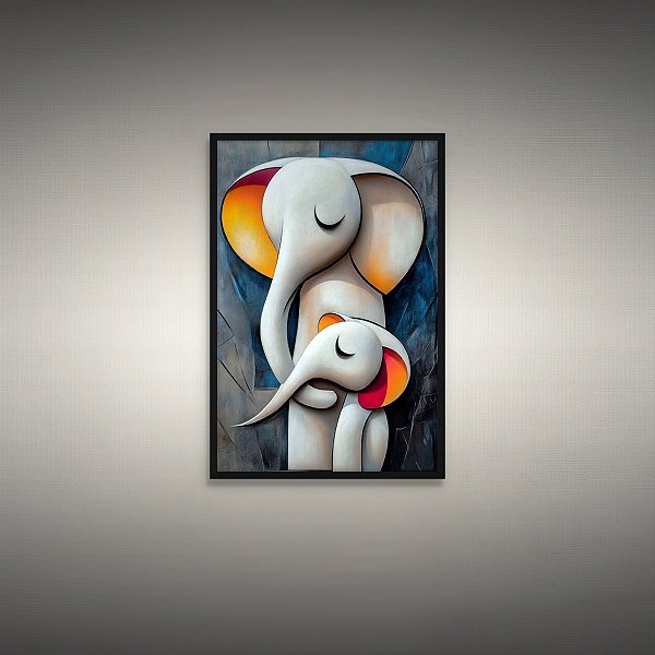 Quadro Decorativo Elefantes Estilo Abstrato Mãe e Filho 6511