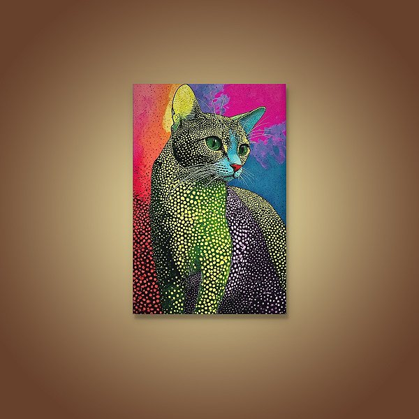 Quadro Decorativo Gato Colorido Arte Pop Art com Pontilhismo 6475