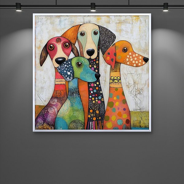 Quadro Decorativo Quatro Cachorros Coloridos Estilo Abstrato e Lúdico 6469