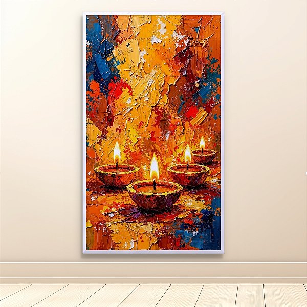 Quadro Decorativo Abstrato Velas Chamas e Pinceladas Texturizadas 6485