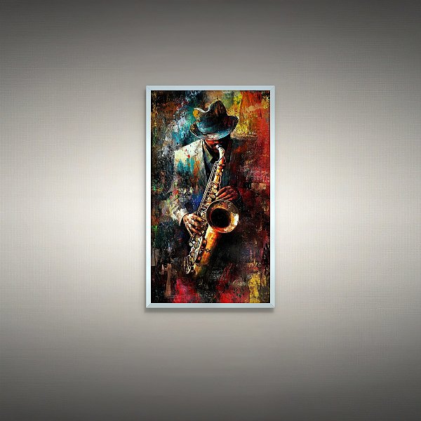 Quadro Decorativo Músico de Jazz Saxofonista com Pinceladas Abstratas 6463
