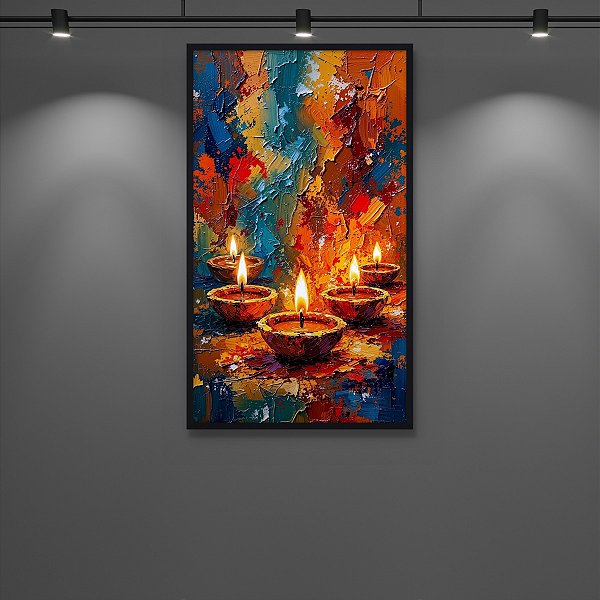 Quadro Decorativo Velas Acessas Coloridas e Pinceladas Abstratas 6503