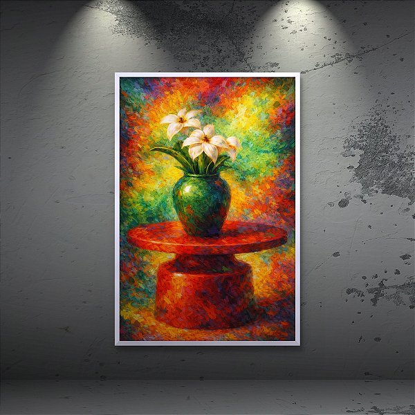 Quadro Decorativo Vaso de Flores em Cores Vibrantes e Pinceladas 6468