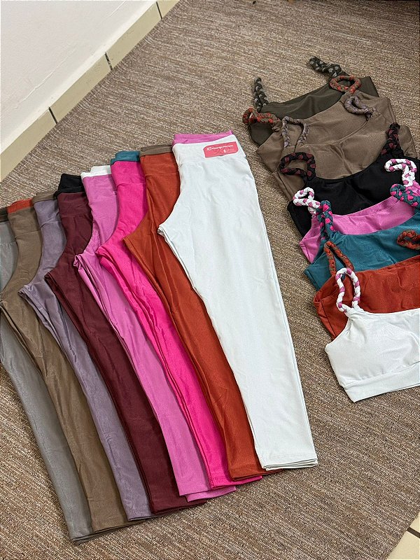 Conjunto de calça canelado alça trançada