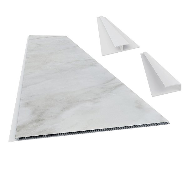 Revestimento Anti-Umidade Vinílico Full-HD (Caixa com 4,90 m² + Acessórios) - Modelo Mármore Carrara Bianco