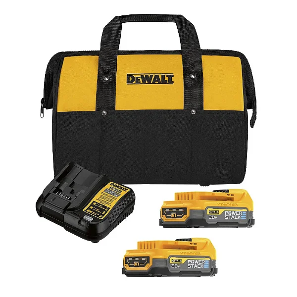Kit Dewalt- DCBP034E2 - 2 Baterias PowerStack 20V Max 1,7Ah + Carregador DCB107 Bivolt e Bolsa para Transporte